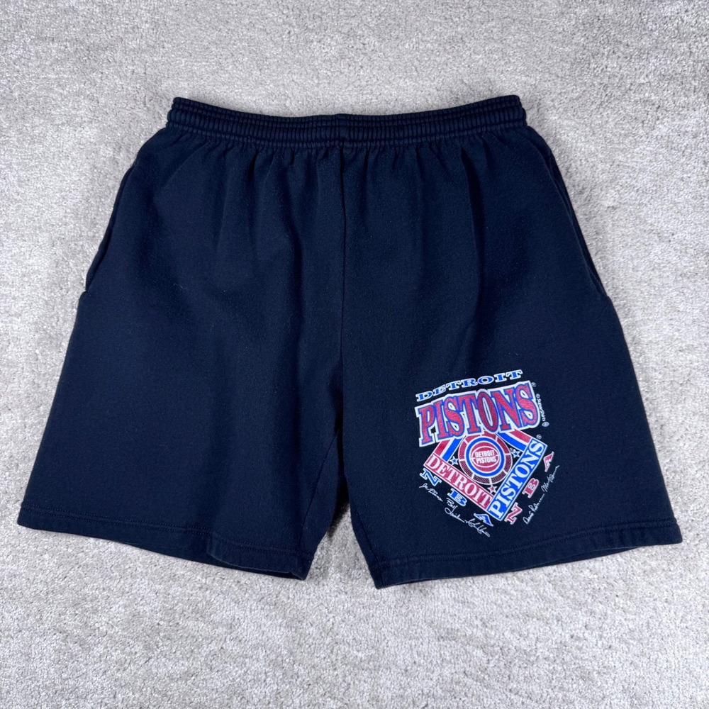Vintage Jerzees Detroit Pistons Shorts‎ Mens XL Black Bad Boys NBA Made in USA